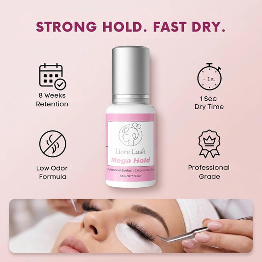 Mega Hold Professional Eyelash Extensions Glue - Up to 8 Weeks Lasting