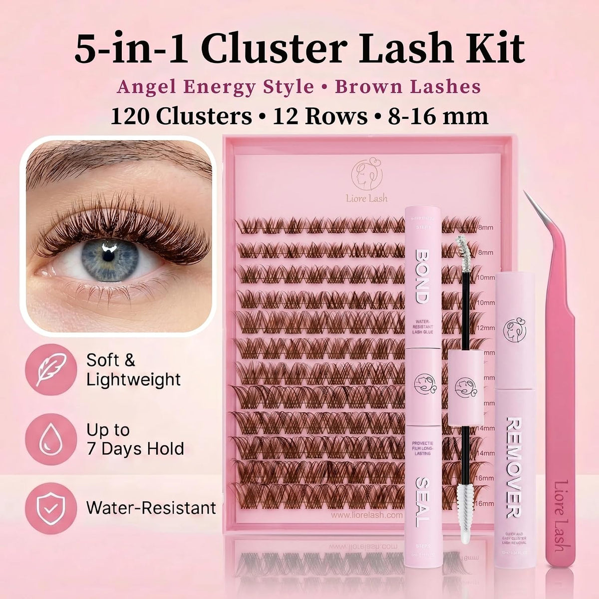 Angel Energy Brown 5-in-1 DIY Cluster Lash Kit – 120 Clusters